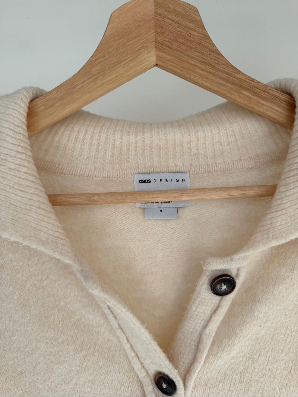 ASOS Cream Ribbed Collar Button-Front Cardigan Small - Picture 2 of 3